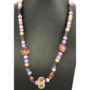 Handmade Boho Necklace Lampwork Glass Focal and Smaller Beads Crow Beads